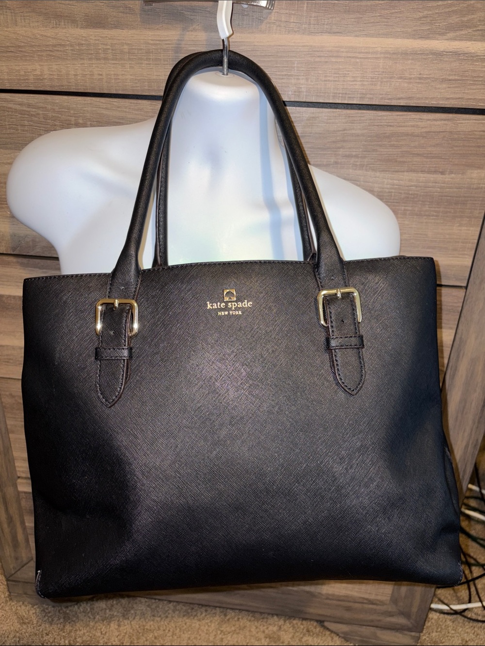 kate spade Black Leather Saffiano Tote with Gold Hardware